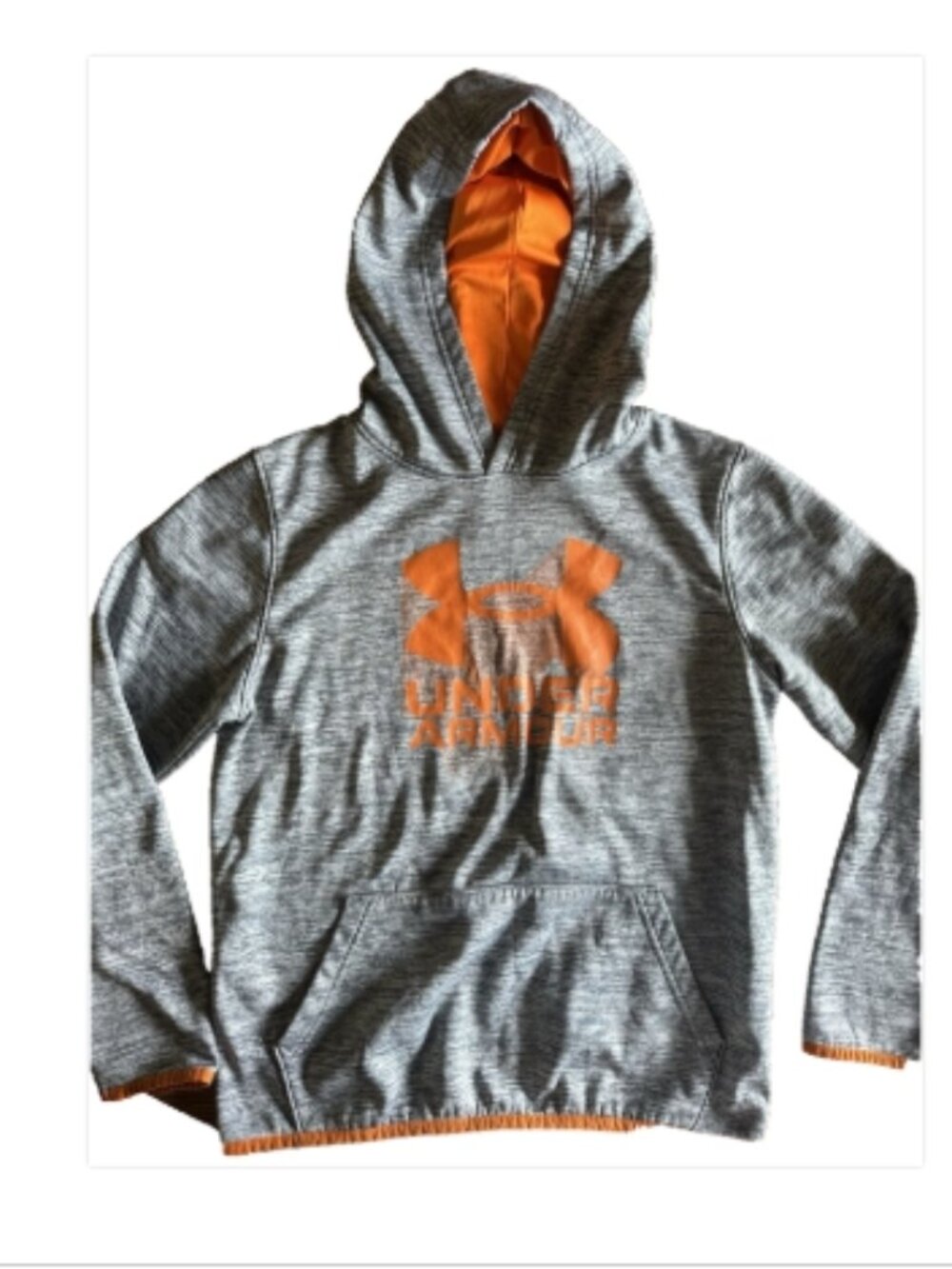 🧡 Under Armour ColdGear Hoodie Youth Large Gray Orange YLG Pullover 🧡